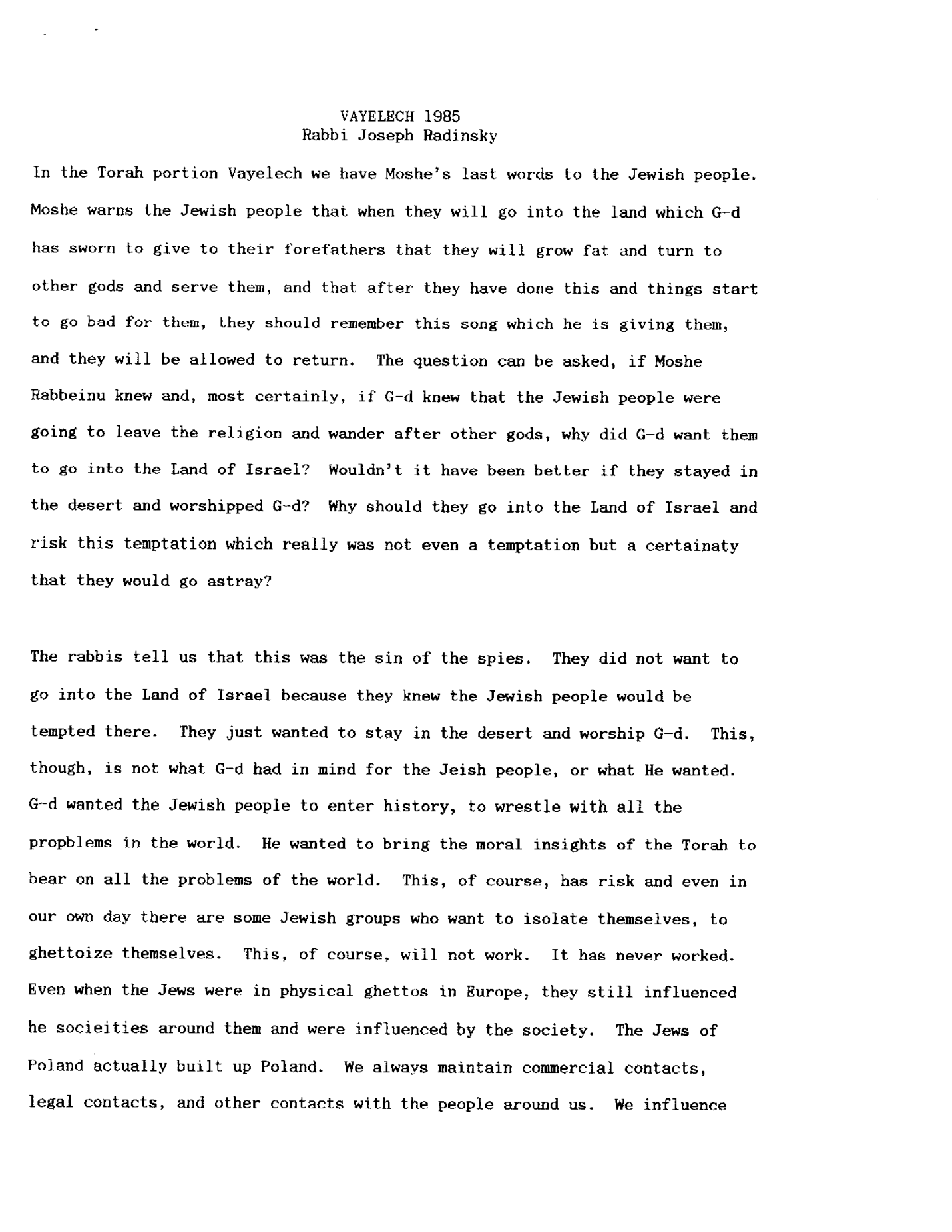vayelech 1985